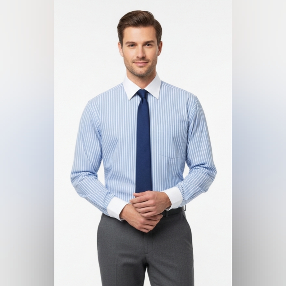 Men's Blue Striped Dress Shirt Size US XL Still Excellent Quality